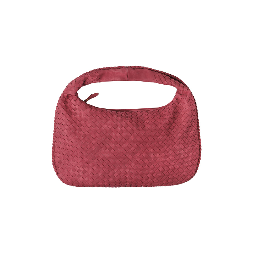 Μπορντό suede τσάντα ώμου με πλέξη